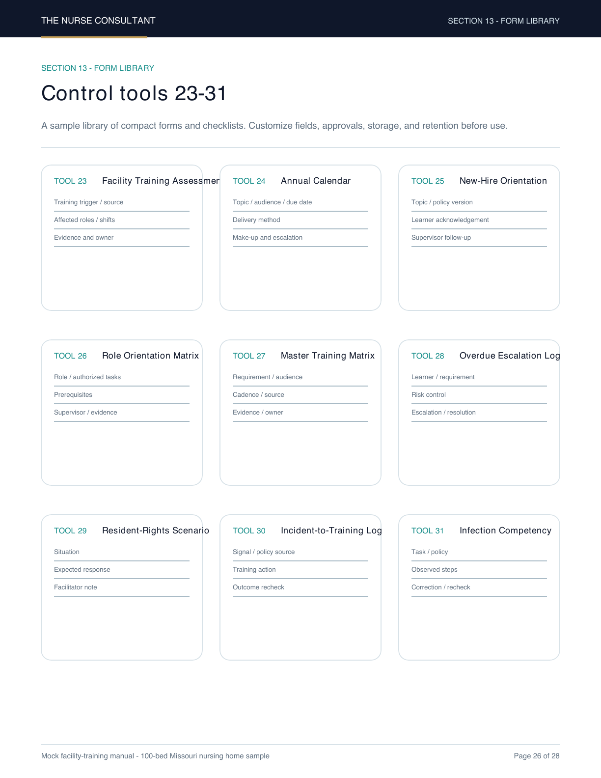 Forms library page from the sample manual
